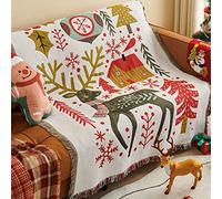 LumiSyne Couvertures De Noël Coton Tissé Jetés De Lit avec Gland Jacquard à Thème De Noël Tapisserie Chaud Jeté Décorative Jeté De Canapé Couvre-Lit Couverture De Camping Nappes Tapis 160x130cm
