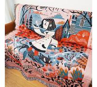 LumiSyne Double Face Couvertures Coton Tissé Jetés De Lit avec Gland Jungle Style Bohême Tapisserie Châle Décorative Jeté De Canapé Couvre-Lit Couverture De Camping Nappes Tapis 160x130cm