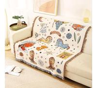 LumiSyne Double Face Couvertures Coton Tissé Jetés De Lit avec Gland Jungle Style Bohême Tapisserie Châle Décorative Jeté De Canapé Couvre-Lit Couverture De Camping Nappes Tapis 160x130cm