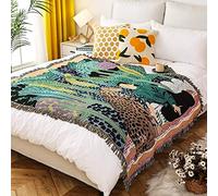 LumiSyne Double Face Couvertures Coton Tissé Jetés De Lit avec Gland Jungle Style Bohême Tapisserie Châle Décorative Jeté De Canapé Couvre-Lit Couverture De Camping Nappes Tapis 160x130cm