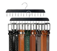 LUMITERRA Lot de 2 Cintre de Ceinture pour Placard Max 42 Ceintures, Organisateur de Ceinture, Accessoires de Placard avec 14 Crochets, Organisateur Tournant 360°pour Ceintures, Noir