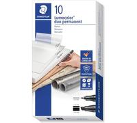 Lumocolor Duo 348 - Marqueur Permanent Double Pointe Fine 0,6 Mm Et Pointe Biseau 1,5 À 4 Mm Noir - Boite De 10