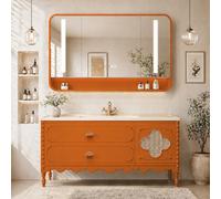 LumoHaus Meuble Salle de Bain avec Vasque, Ensemble Meuble Vasque Salle de Bain Vintage, Armoire de Toilette, Miroir avec Rangement