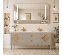 LumoHaus Meuble Salle de Bain avec Vasque, Ensemble Meuble Vasque Salle de Bain Vintage, Armoire de Toilette, Miroir avec Rangement