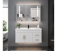 LumoHaus Meuble Salle de Bain avec Vasque et Miroir Intelligent, Meuble Salle de Bain sous Lavabo Suspendu, Lavabo avec Vasque Céramique et Rangement