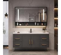 LumoHaus Meuble Salle de Bain avec Vasque et Miroir Intelligent, Meuble Salle de Bain sous Lavabo Suspendu, Lavabo avec Vasque Céramique et Rangement