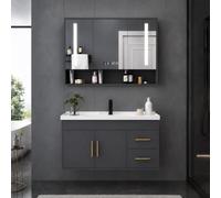 LumoHaus Meuble Salle de Bain avec Vasque et Miroir Intelligent, Meuble Salle de Bain sous Lavabo Suspendu, Lavabo avec Vasque Céramique et Rangement
