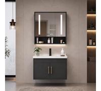 LumoHaus Meuble Salle de Bain avec Vasque et Miroir Intelligent, Meuble Salle de Bain sous Lavabo Suspendu, Lavabo avec Vasque Céramique et Rangement