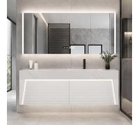 LumoHaus Meuble Salle de Bain avec Vasque, Meuble Vasque avec Armoire Miroir, Vasque en Pierre Frittée sans Joint, Grand Rangement