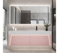 LumoHaus Meuble Salle de Bain avec Vasque, Meuble Vasque avec Armoire Miroir, Vasque en Pierre Frittée sans Joint, Grand Rangement