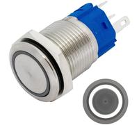 Lumonic bouton poussoir plat en acier inox Diamètre 16mm I Avec une LED circulaire en blanc froid Dimensions: 2,8x0,5mm Pin s 250V 3A I Résistant au vandalisme norme IP65