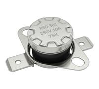 Lumonic KSD301 Interrupteur de température rond | 75°C ± 5°C | Contact à fermeture NO | max. 250V AC/10A | Prise plate | Ø15×12mm | Interrupteur thermique, bimétallique | Machines à café, fers à repas
