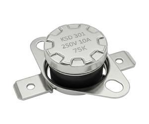 Lumonic KSD301 Interrupteur de température rond | 75°C ± 5°C | Contact à fermeture NO | max. 250V AC/10A | Prise plate | Ø15×12mm | Interrupteur thermique, bimétallique | Machines à café, fers à repas