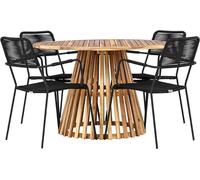 Lumpur set de jardin table Ø120cm naturel, 4 chaises noires.