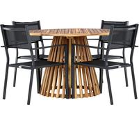 Lumpur set de jardin table Ø120cm naturel, 4 chaises noires.