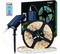 Lumtang Ruban LED Solaire Extérieur, 10m 560 LEDs Bande LED IP67 Étanche, Lumières LED Blanc Chaud avec Télécommande, 8 Modes d'Éclairage 2835 SMD Guirlande Lumineuse pour Arbres de Jardin Noël