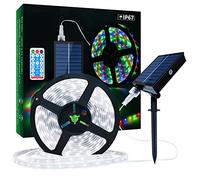 Lumtang Ruban LED Solaire Extérieur, 5m 280 LEDs Bande LED IP67 Étanche, Lumières LED Blanc Froid avec Télécommande, 8 Modes d'Eclairage 2835 SMD Guirlande Lumineuse pour Arbres de Jardin Noël