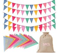 LUMYCE 5 Pièces Fanions Guinguette Pastel pour Extérieur, 66ft/60 Drapeaux | Guirlande Anniversaire Mariage Baptême Baby Shower Fête Jardin Extérieur Intérieur Rentrée Scolaire, Tissu Réutilisable
