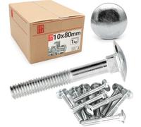 LUN FIX Boulons À Tête Ronde Bombée M10x80mm, 1 kg, 19 Pièces | Collet Carré, Vis Champignon en Acier Zingué, Filetage Complet, Vis De Carrosserie TRCC, Tête Plate Demi-Ronde
