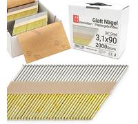 LUN FIX Clous Charpente 2000 pcs, Tête D, 3,1x90 mm, Galvanisé | 34°, Tige Lisse, en Bande Papier, Pour Pistolet À Clous, Cloueuse Pneumatique, Clou Pour Cloueur, Pointe