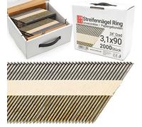 LUN FIX Clous Charpente 2000 pcs, Tête D, 3,1x90 mm, Non Galvanisé | 34°, Tige Lisse, en Bande Papier, Pour Pistolet À Clous, Cloueuse Pneumatique, Clou Pour Cloueur, Pointe