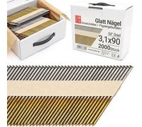 LUN FIX Clous Charpente 2000 pcs, Tête D, 3,1x90 mm, Non Galvanisé | 34°, Tige Lisse, en Bande Papier, Pour Pistolet À Clous, Cloueuse Pneumatique, Clou Pour Cloueur, Pointe