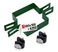 LUN FIX Collier De Serrage Central Rectangulaire 100x100mm Vert Métallique, Poteaux Clôture, Fixation Grillage Rigide, Entretoise Avec Bride De Fixation, Pour Tube Acier Et Poteaux De Clôture