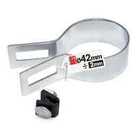 LUN FIX Collier De Serrage Latéral Rond 42 mm Argent Métallique | Poteaux Clôture, Fixation Grillage Rigide, Entretoise Avec Bride De Fixation, Pour Tube Acier Et Poteaux De Clôture