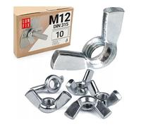 LUN FIX Écrou Papillon M12 DIN 315, 10 Pièces, Serrage Manuel Sans Outil | Écrous À Oreilles En Acier Zingué, Écrou À Oreille Pour Boulons Filetés, Vis, Montage Meuble, Machines, Jardin