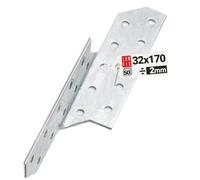 LUN FIX Equerre Charpentier 32x170 mm Gauche, 50 pcs, Ancrage Poutre Bois | Fixation Acier Galvanisé, Equerre Metal Perforée d'Angle, Connecteur Charpente pour Toiture, Ossature Bois, Meuble