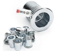 LUN FIX Insert Fileté Metal M10, 50 Pièces, Acier Zingué, Rivet Fileté | Ecrou A Sertir Tête Plate, Écrou A Riveter, Rivet Aveugle, Inserts Pour Riveteuse, Fixations, Tôle, Construction