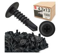 LUN FIX Lot de 1000 vis autoforeuses 4,2 x 13 mm, noires, en acier fosfaté, avec rondelle PH Phillips, vis métalliques pour cloisons sèches, profilé métallique, placoplâtre, bois