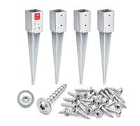 LUN FIX Lot de 4 douilles de sol, à enfoncer, 45 x 45 mm, Hauteur : 550 mm | Épaisseur de paroi : 1,5 mm, En acier galvanisé à chaud, Avec 24 vis Torx T30 de 8 x 40 mm, Pour poteaux, Construction