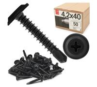 LUN FIX Lot de 50 vis autoforeuses 4,2 x 40 mm, noires, en acier fosfaté, avec rondelle PH cruciforme, vis métalliques pour cloisons sèches, profilé métallique, placoplâtre, bois
