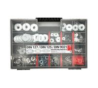 LUN FIX Rondelles Metal Assortiment 750 Pièces, Plates DIN 125 127 9021 | Acier Galvanisé, M4 M5 M6 M8 M10, Rondelle Métal Kit en Boite, Fixation pour Vis, Écrous, Boulons, Tige Filetée