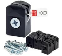 LUN FIX Support Fil, Avec 10 Vis Autotaraudeuse 4,8x25 mm, 10 Pièces | Fixation Rigide, Clips Plastique Noir Pour Fil De Fer Cloture Jusqu'à 4mm, Fixation Grillage Rigide