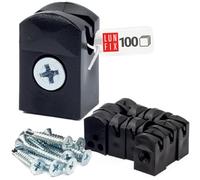 LUN FIX Support Fil, Avec 100 Vis Autotaraudeuse 4,8x25 mm, 100 Pièces | Fixation Rigide, Clips Plastique Noir Pour Fil De Fer Cloture Jusqu'à 4mm, Fixation Grillage Rigide