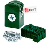LUN FIX Support Fil, Avec 100 Vis Autotaraudeuse 4,8x25 mm, 100 Pièces | Fixation Rigide, Clips Plastique Vert Pour Fil De Fer Cloture Jusqu'à 4mm, Fixation Grillage Rigide