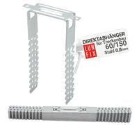 LUN FIX Suspensions Directes 60/150 mm 0,8 mm, 100 pcs | Équerre Pour Profilé En U CD 60/27, Suspension Plafond Fixation Placo, Attache Plafond Métal Acier Galvanisé Rail Placo