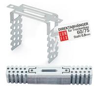 LUN FIX Suspensions Directes 60/75 mm 0,8 mm, 100 pcs, Accessoire Bricolage | Équerre Pour Profilé En U CD 60/27, Suspension Plafond Fixation Placo, Attache Plafond Métal Acier Galvanisé Rail Placo