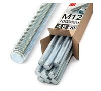 Lun Fix Tige filetée Lot de 10, M12 x 1000 mm, Acier galvanisé 4.8 | DIN 976, Filetage métrique, Goujon fileté, Vis longue, Fixation industrielle, Montage métal