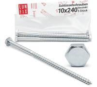 LUN FIX Tirefond 10x240 mm, DIN 571, Vis A Bois, Tete Hexagonale, Acier Zingue, 5 pcs, Visserie Charpente, Fixation Poteau Cloture, Support Ossature, Cheville Beton, Montage Portillon Panneau
