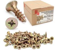 LUN FIX Vis a Bois 4,0x16 mm, 1kg - 1000 Pièces, Jaune Galvanisée, Cruciforme PZ2, Tête Fraisée, Filetage Complet Autoforeuse, Universelles, Autotaraudeuses, pour Terrasse, Panneau Bois, Toit