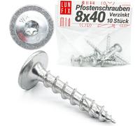 LUN FIX Vis à Bois Charpente 8x40mm 10 pcs, Torx T30, Acier Zingué | Tete Plate, Construction Panneaux Bois, Tirefond Bois Pour Cloture, Support Poteau, Visserie Pour Panneau, Fixation Holzbau