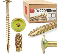 LUN FIX Vis à Bois de Charpente 10x220 mm, 1 pcs, TX40 Tête Plate Large | À Empreinte Torx, En Acier Zingué, Pour Terrasse, Toiture, Panneaux, Chevrons, Pour Constructions en Bois et de Toit