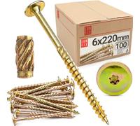 LUN FIX Vis à Bois de Charpente 6x220 mm, 50 pcs, TX40 Tête Plate Large | À Empreinte Torx, En Acier Zingué, Pour Terrasse, Toiture, Panneaux, Chevrons, Pour Constructions en Bois et de Toit
