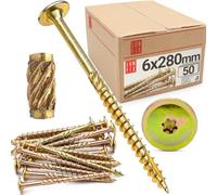 LUN FIX Vis à Bois de Charpente 6x280 mm, 50 pcs, TX40 Tête Plate Large | À Empreinte Torx, En Acier Zingué, Pour Terrasse, Toiture, Panneaux, Chevrons, Pour Constructions en Bois et de Toit