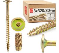 LUN FIX Vis à Bois de Charpente 8x320 mm, 1 pcs, TX40 Tête Plate Large | À Empreinte Torx, En Acier Zingué, Pour Terrasse, Toiture, Panneaux, Chevrons, Pour Constructions en Bois et de Toit