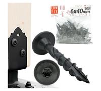 LUN FIX Vis À Bois Torx 6x40 mm Étoile, 100 Pièces, Tête Noire, Acier Zingué, Vis pour Panneaux, Support Poteau, Montage Bois, Contreplaqués, Mélaminés, Fixation Charpente Construction