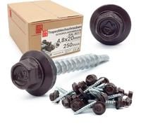 LUN FIX Vis Autoforeuse Metal 4,8x20 mm, EPDM, RAL 8017, 250 Pcs, Brun | Vis Autoperceuse, Autoperforante, Acier Galvanisé Pour Bac Acier Toiture Et Tôle, Tête Hexagonale Avec Rondelle Scellée
